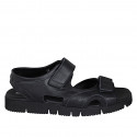 Men's sandal with velcro strap in black leather and fabric - Available sizes:  46, 47, 48, 50, 51, 52