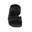 Men's sandal with velcro strap in black leather and fabric - Available sizes:  46, 47, 48, 50, 51, 52