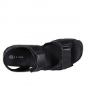 Sandalia para hombres con velcro en piel y tejido negro - Tallas disponibles:  46, 47, 48, 50, 51, 52
