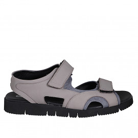 Sandalia para hombres con velcro en nubuck beis y tejido gris - Tallas disponibles:  46, 47, 48, 49, 50, 51, 52