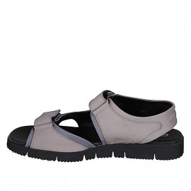 Men's sandal with velcro strap in beige nubuck and grey fabric - Available sizes:  46, 47, 48, 49, 50, 51, 52 2
