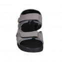 Men's sandal with velcro strap in beige nubuck and grey fabric - Available sizes:  46, 47, 48, 49, 50, 51, 52