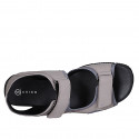 Men's sandal with velcro strap in beige nubuck and grey fabric - Available sizes:  46, 47, 48, 49, 50, 51, 52