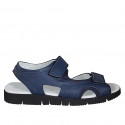 Sandale pour hommes avec fermeture velcro en cuir et tissu bleu - Pointures disponibles:  46, 47, 48, 49, 51, 52, 53