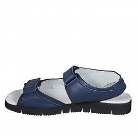 Sandale pour hommes avec fermeture velcro en cuir et tissu bleu - Pointures disponibles:  46, 47, 48, 49, 51, 52, 53 2
