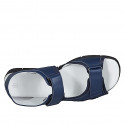 Sandalo da uomo con velcro in pelle e tessuto blu - Misure disponibili: 46, 47, 48, 49, 51, 52, 53