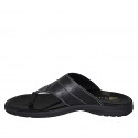 Men's thong sandal in black leather - Available sizes:  46, 47, 48, 49