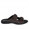 Men's sandal with velcro strap in dark brown leather - Available sizes:  46, 48, 49