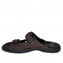 Men's sandal with velcro strap in dark brown leather - Available sizes:  46, 48, 49