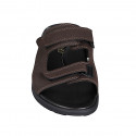 Sandale pour hommes avec fermeture velcro en cuir marron foncé - Pointures disponibles:  46, 48, 49