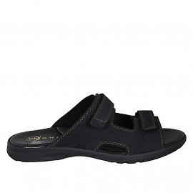 Sandale pour hommes en cuir noir avec fermeture velcro - Pointures disponibles:  46, 47, 48