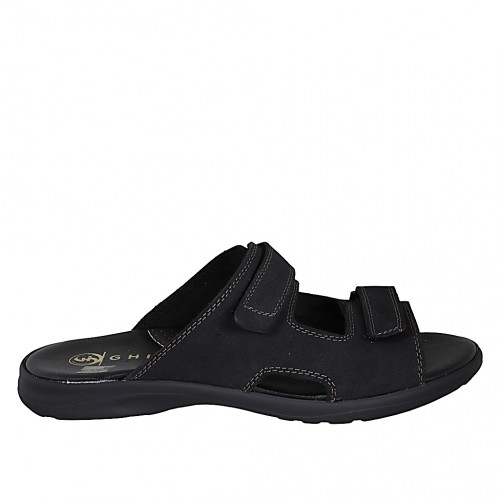 Men's sandal in black leather with...
