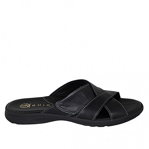 Men's sandal in black leather with...
