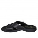 Men's sandal in black leather with velcro strap - Available sizes:  48, 49