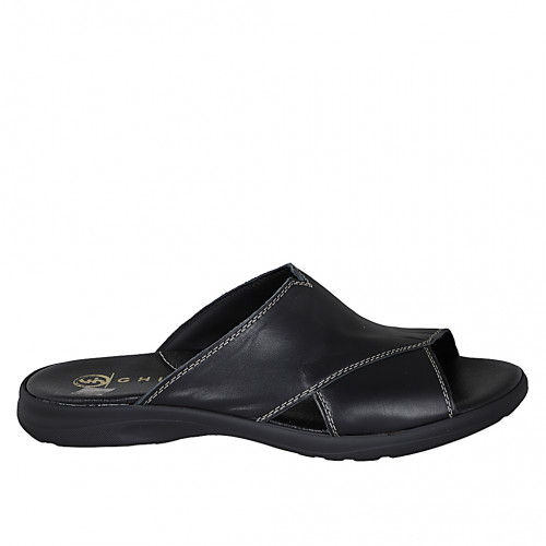 Men's highfronted sandal in black leather - Available sizes:  47, 50
