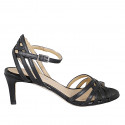 Woman's sandal with ankle strap and strips in black leather heel 5 - Available sizes:  35, 42, 45