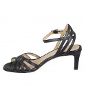 Woman's sandal with ankle strap and strips in black leather heel 5 - Available sizes:  35, 42, 45