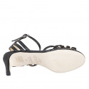 Sandalia con cinturon al tobillo y tiras para mujer en piel negra tacon 5 - Tallas disponibles:  35, 42, 45