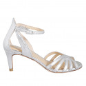 Chaussure ouverte pour femmes avec courroie en cuir lamé argent talon 5 - Pointures disponibles:  34, 35, 42, 47
