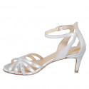 Woman's open shoe with strap in silver laminated leather heel 5 - Available sizes:  34, 35, 42, 47