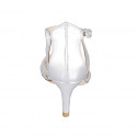 Woman's open shoe with strap in silver laminated leather heel 5 - Available sizes:  34, 35, 42, 47