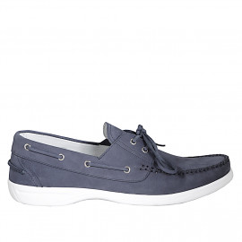 Men's boat shoe in blue nubuck - Available sizes:  49, 51, 52