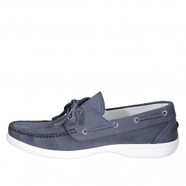 Men's boat shoe in blue nubuck - Available sizes:  49, 51, 52 2