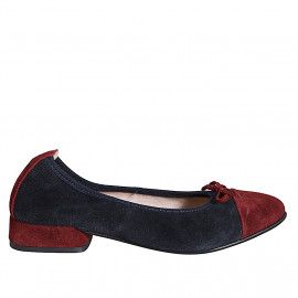 Bailarina para mujer en gamuza azul y granate con puntera y moño tacon 2 - Tallas disponibles:  32, 33, 34, 35, 42, 43, 44, 45, 46