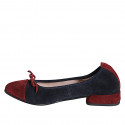 Woman's ballerina with bow and captoe in blue and maroon suede heel 2 - Available sizes:  32, 33, 34, 35, 42, 43, 44, 45, 46