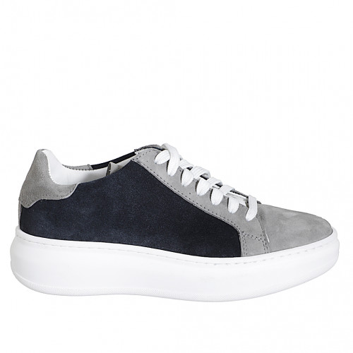 Woman's laced sneaker with removable insole in blue and grey sued heel 4 - Available sizes:  32, 33, 34, 35, 42, 43, 44, 45, 46