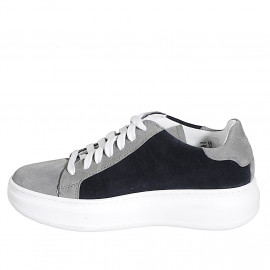 Sneaker para mujer con cordones y plantilla extraible en gamuza azul y gris cuña 4 - Tallas disponibles:  32, 33, 34, 35, 42, 43, 44, 45, 46 2