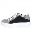 Sneaker para mujer con cordones y plantilla extraible en gamuza azul y gris cuña 4 - Tallas disponibles:  32, 33, 34, 35, 42, 43, 44, 45, 46