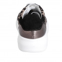 Sneaker avec lacets et semelle amovible pour femme en daim noir, tissu tacheté  et cuir lamé gris acier talon compensé 4 - Pointures disponibles:  33, 35, 42, 43, 44, 45, 46