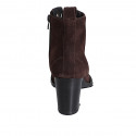 Woman's ankle-high laced-up boot with round toe and inner zipper in dark brown suede with heel 7 - Available sizes:  32, 33, 34, 35, 42, 43, 44, 45