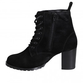 Lacets Bottines pour femes à bout rond avec intérieure fermeture éclair en daim noir et talon 7 - Pointures disponibles:  32, 33, 34, 35, 42, 43, 44, 45 2