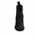 Woman's ankle-high laced-up boot with round toe and inner zipper in black suede with heel 7 - Available sizes:  32, 33, 34, 35, 42, 43, 44, 45