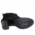 Botin de cordones con punta tonda para mujer con cremallera interna en gamuza color negro y tacon 7 - Tallas disponibles:  32, 33, 34, 35, 42, 43, 44, 45