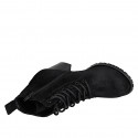 Woman's ankle-high laced-up boot with round toe and inner zipper in black suede with heel 7 - Available sizes:  32, 33, 34, 35, 42, 43, 44, 45