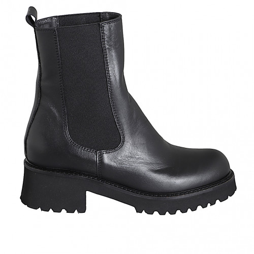 Hautes Chelsea bottines pour femmes avec èlastiques en cuir noir et talon 5 - Pointures disponibles:  32, 33, 34, 35, 42, 43, 44, 45