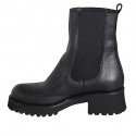 Woman's high Chelsea ankle-high boot with elastic bands in black leather heel 5 - Available sizes:  32, 33, 34, 35, 42, 43, 44, 45
