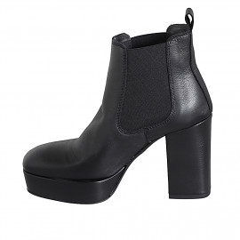 Stivaletto da donna a punta squadrata con plateau ed elastici in pelle nera tacco 10 - Misure disponibili: 33, 34, 35, 42, 43 2