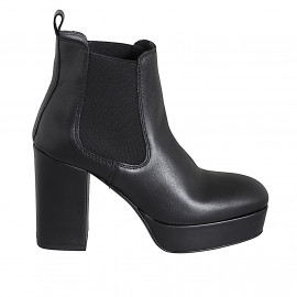 Plateforme bottines por femme avec bout carrè et elastiques en cuir noir et talon 10 - Pointures disponibles:  33, 34, 35, 42, 43