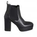 Stivaletto da donna a punta squadrata con plateau ed elastici in pelle nera tacco 10 - Misure disponibili: 33, 34, 35, 42, 43