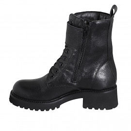 Lacets bottines pour femmes avec fermeture èclair intérieure et doubles boucles en cuir noir et talon 5 - Pointures disponibles:  32, 33, 34, 35, 42, 43, 44, 45, 46 2