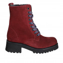 Stivaletto anfibio da donna con stringa multicolor e cerniera interna in camoscio bordeaux tacco 5 - Misure disponibili: 32, 33, 34, 35, 42, 43, 44, 46