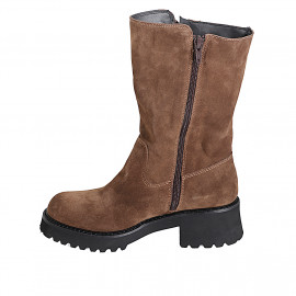 Bottes trois-quarts pour femme avec fermetures éclair latérales en daim marron talon 5 - Pointures disponibles:  32, 33, 34, 35, 42, 43, 44, 45, 46 2