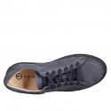 Men's laced sneaker with removable insole in dark blue nubuck leather - Available sizes:  37, 38, 46, 47, 48, 49, 51, 52
