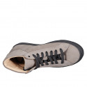 Men's laced ankle-high sneaker with removable insole in taupe nubuck leather - Available sizes:  37, 38, 46, 47, 48, 49, 50, 51, 52