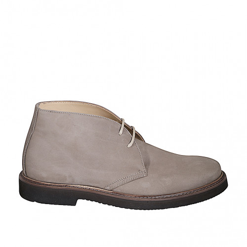 Men's sportive laced ankle shoe in taupe nubuck leather - Available sizes:  37, 38, 46, 47, 48, 49, 50, 51, 52
