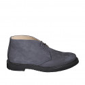Men's sportive laced ankle shoe in blue nubuck leather - Available sizes:  37, 38, 46, 47, 48, 49, 50, 51